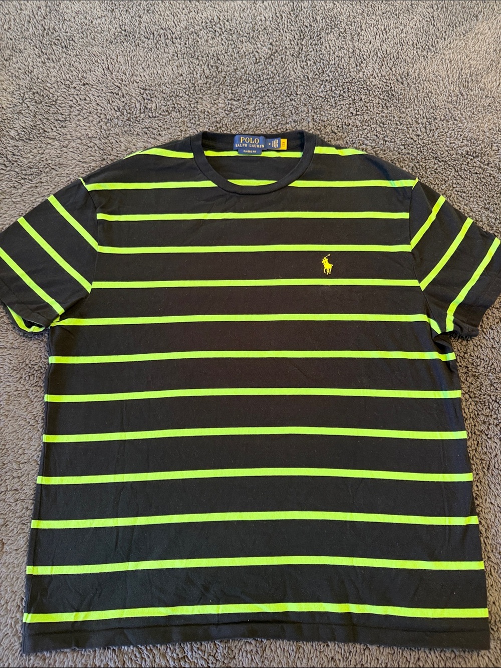 Polo by Ralph Lauren Black with Neon Green Stripes Short Sleeve T-Shirt
